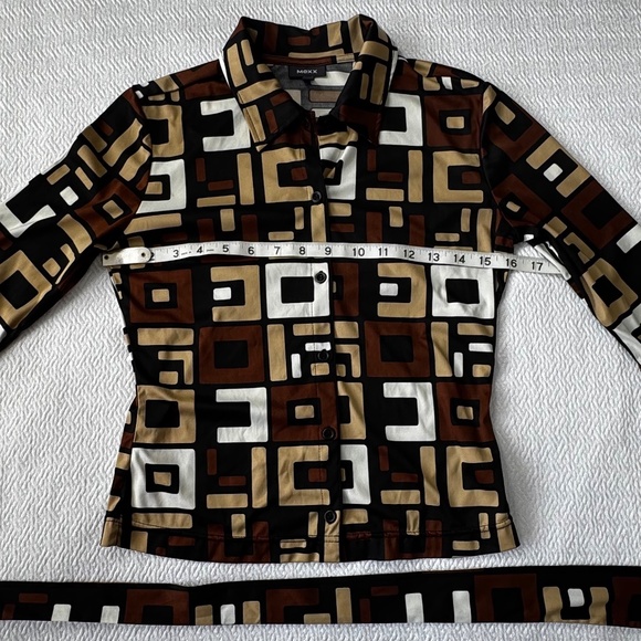 Vintage Retro Art Deco 70's Style Y2K Shirt Tie/Belt 3/4 Sleeves Brown Size XS - Picture 10 of 12